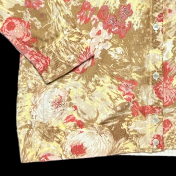 Talbots Womens Large Floral Flower Beaded Bead Knit Cardigan Sweater 3/4 Sleeves - Picture 5 of 5